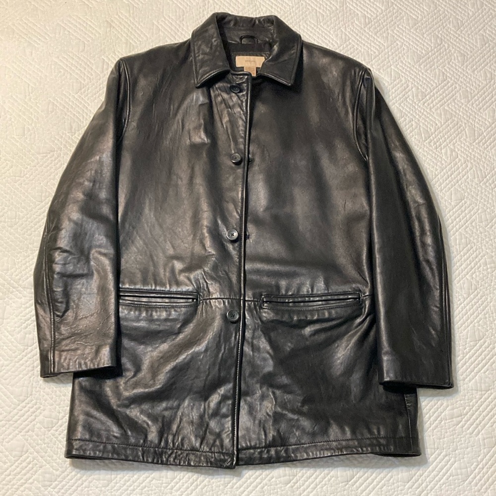 Merona Leather Button Down Jacket Size M Black